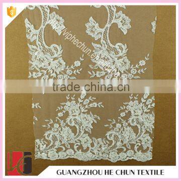 HC-5749-1 Hechun White Netting Pearls Asian Bridal Lace Fabric for Woman Dress