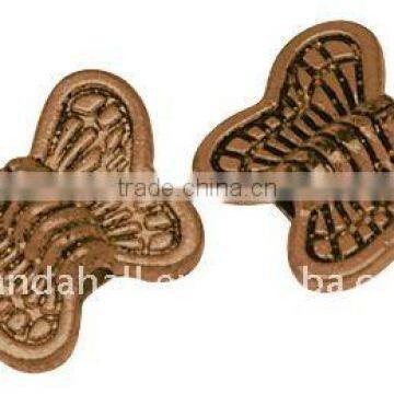 Alloy Beads, Lead Free, Butterfly, Red Copper Color, Size: about 8x10x3mm, hole: 1mm(PALLOY-B0041-R-LF)