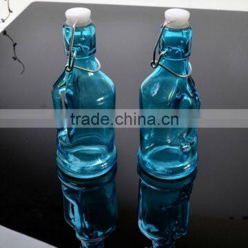 Blue Colored Swing Clip Cap Glass Water Bottles