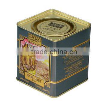 Tight lid rectangular tin box for tea packing.