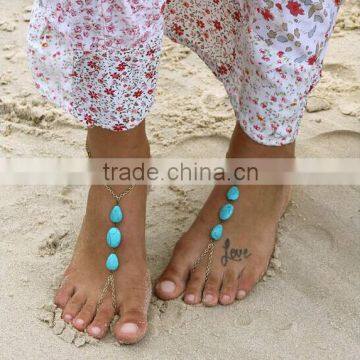 Click to view larger image and other views Multi-Chain-Gypsy-Ethnic-Turquoise-Bead-Waterdrop-Beach-Anklet-Ankle-Bracelet Multi