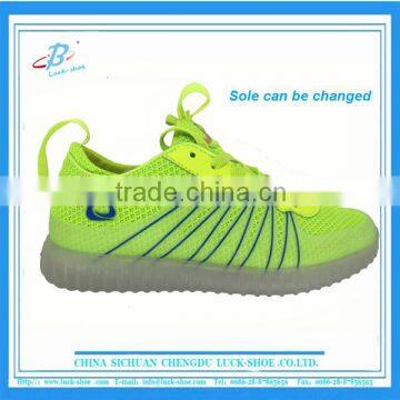 Flyknit +PU material led light shoes for men and women chirldren cheap price own-designed