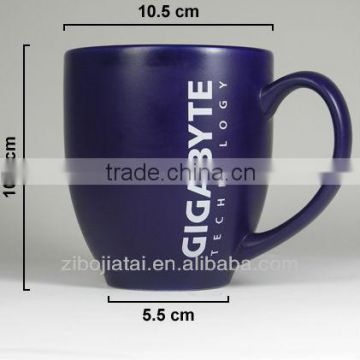 Drum Belly Shape Blue Glazed Ceramic Promotional Mug with Decal