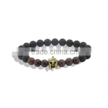 2016 Fashion Gold & Silver Spartan Knight Helmet Lava Stone Beads Bracelet for Men photo-2