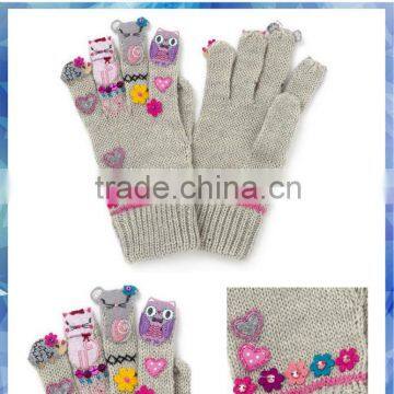 young girl cat and friends character knit glove with fingers