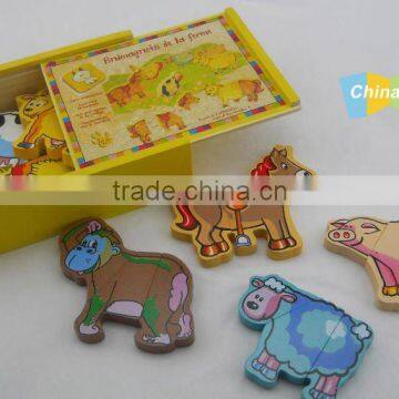 wooden magnetic farm animals jigsaw puzzle toy with box