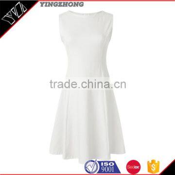 The new literary version round collar elegant sleeveless dress skirt