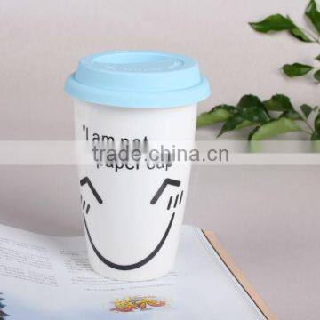 Smile Face Mug/ceramic Cup With Silicone Lid for Coffee, Milk, Tea, Water photo-5