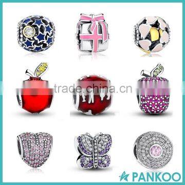 2016 Popular 925 Sterling Silver wholesale Custom Logo charms beads, Zirconia Charms Beads for DIY Bracelet