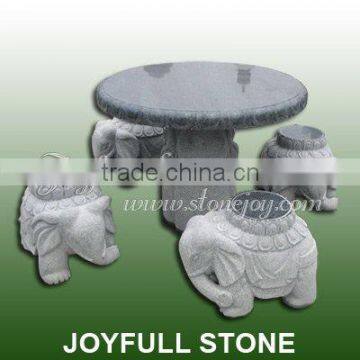 Hand-carved Stone Table Set With Elephant Sculpture