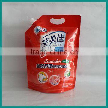 Plastic laundry detergent bag with nozzle