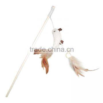 Aimigou NEW Steel Wire Kitten Cat Toy Feather Rod Teaser Bell Play Pet Dangler Wand