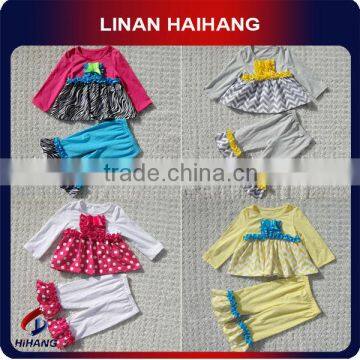 China manufacturer t-shirt ruffle two-pieces baby girls clothing sets