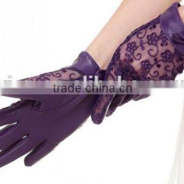 Stylish Girls Sexy Lace Gloves Purple Black Leather Sexy Lace Gloves photo-2