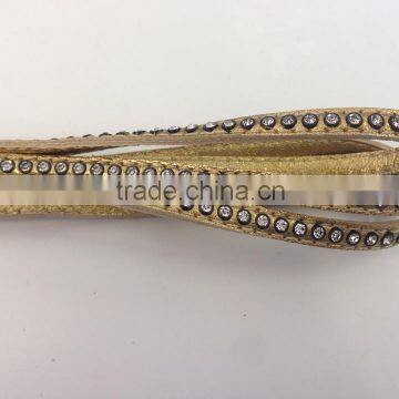 Flat leather with Studs -Real nappa leather flat with cristal strass-6mm-gold