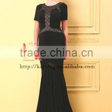 Simple Short Sleeve Spandex Cotton Mermaid Evening Long Dress photo-3
