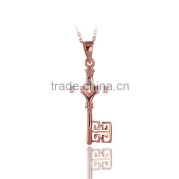 14K Solid Gold Art Key Cross Charm Necklace