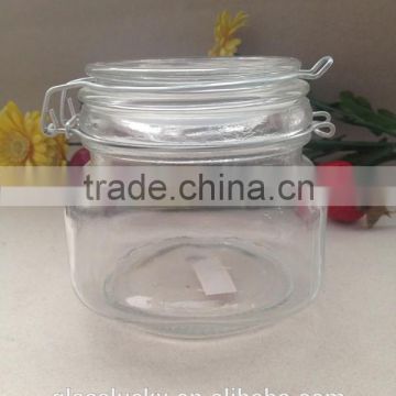 Wholsale 500ml clip square glass jar & glass jar with metal clip and glass lid