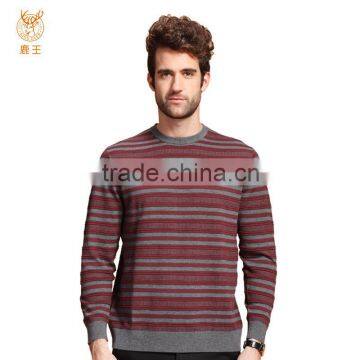 Fashion Men Knitting Cashmere Sweater, Wine Red Round Neck Cashmere Sweater