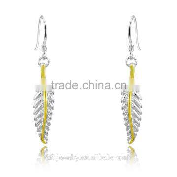 925 Silver Eardrop, Splendid beauty silver gold fashion goose feather earrings