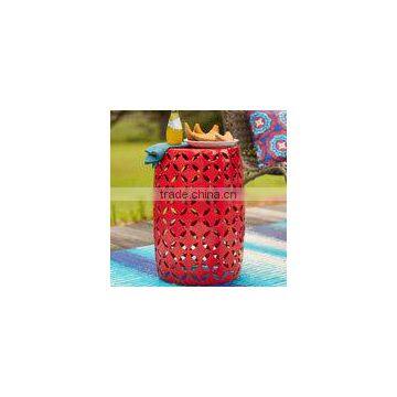 Metal Round Drum Shape Industrial Stool Garden Stool Red Color Stool & Side Table
