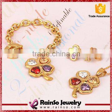 Stainless Steel Gold Plated Zircon Necklace Bracelet Earring Jewellry Sets