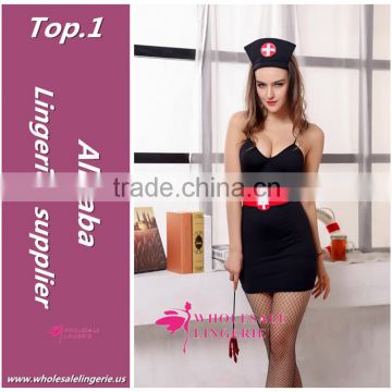 one piece spandex / ployester high quality hot sex nurse costumes with black hat