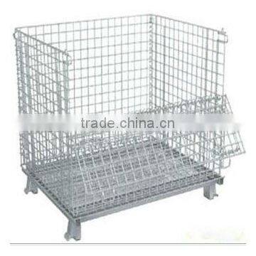 Foldable Wire Mesh Warehouse Storage Container with Semi-open Structure