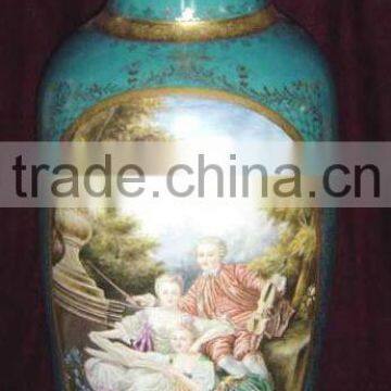 Arabic Style Crackle Ceramic Vase, Hand Painted Gilt Brass Mounted Vase photo-2