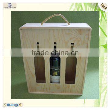 Laser Engraved Slide Top Wooden Display 3 Bottles Wine Box photo-5
