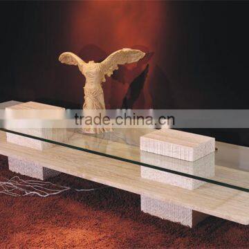 Austere White Marble TV Stand With Tempered Glass Top photo-2