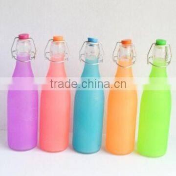 New design cheap Fluorescent color 1L 500ml 250ml clear glass swing top bottles