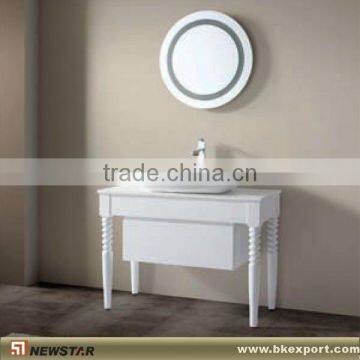 withe round mirrow vanity cabinet