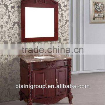 American Hot Sale Mirrored Solid Wood Bathroom Furniture/High Quality Marble Top Sink/Vanity Luxury Washbasin Cabinet Design