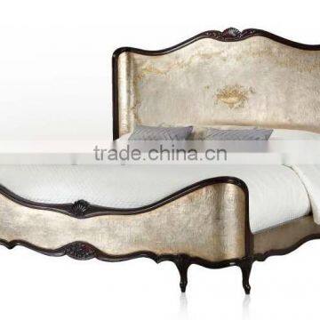 Royal Elegant English Style Victorian Silver Floral Painted Solid Wood Crown Bed With Matching Bedroom Items BF12-05244a photo-2