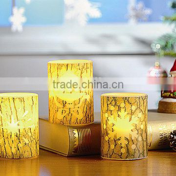 S/3 Tree Bark Decorative Flameless LED Christmas Candles