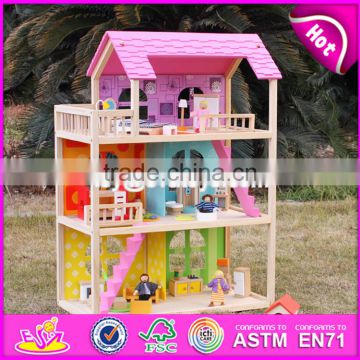 2017 new design pink pretend play toy wooden american girl doll house W06A170-S