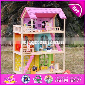2017 New Design Pink Girls Pretend Play Wooden Doll House Toys W06A170 photo-2