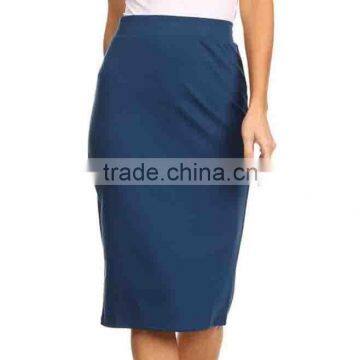 OEM Wholesale Custom Made in China Women Fashion Plain Dyed Teal High-waisted Sexy Spandex Pencil Skirt