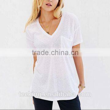 Bulk scoop plain white v-neck t shirts