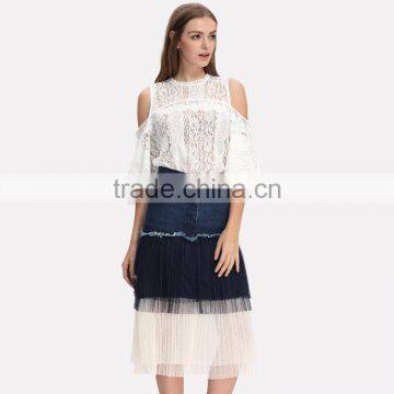 Domin Women Fashion Jean Denim Skirts With Mesh photo-3