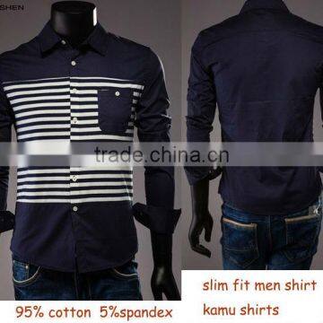 2013 latest style designs stripes contrast fashion slim fit man shirts long sleeve