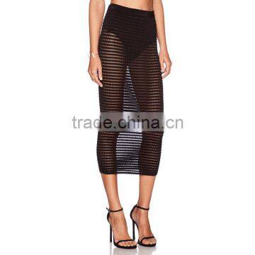 MGOO New Brand Design Women Sexy Transparent Skirts Black Mesh Midi Long Special Skirts 15146A926 photo-2