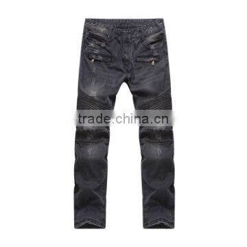New Men's Fashion Brand Jeans Male Personality Folds Comfortable Hotsale Biker Jeans