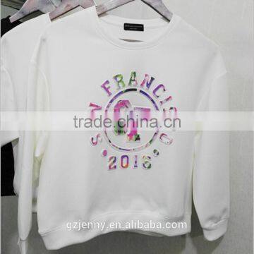 Girls Pullover Plain White No Hood Embossed Sweatshirt