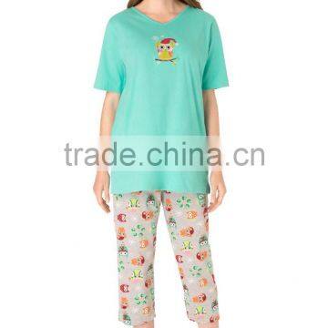 Printed short sleeves tops pajamas set funny woman pajamas