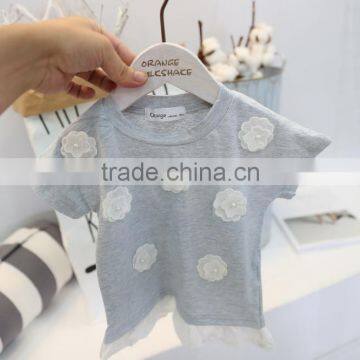 Girls Flowers Short - Sleeved All-match Kids Tshirts Cotton Children O-collar T - Shirt photo-6