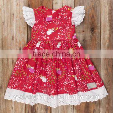 Wholesale Kids Christmas Chevron Clothing Girls Christmas Eyelet Lace Red Dress photo-3
