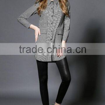 2017 New Design Simple Lattice Blouse OEM Service Guangzhou Cheap Wholesale photo-2