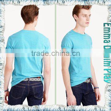 2017 Blue Single Chest Pocket O Neck T Shirts for Men photo-3